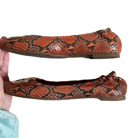 Tory Burch Reva Doria Dune Gold Snakeskin Ballet Flats Gold Logo Rare Colorway 7 - Picture 6 of 8